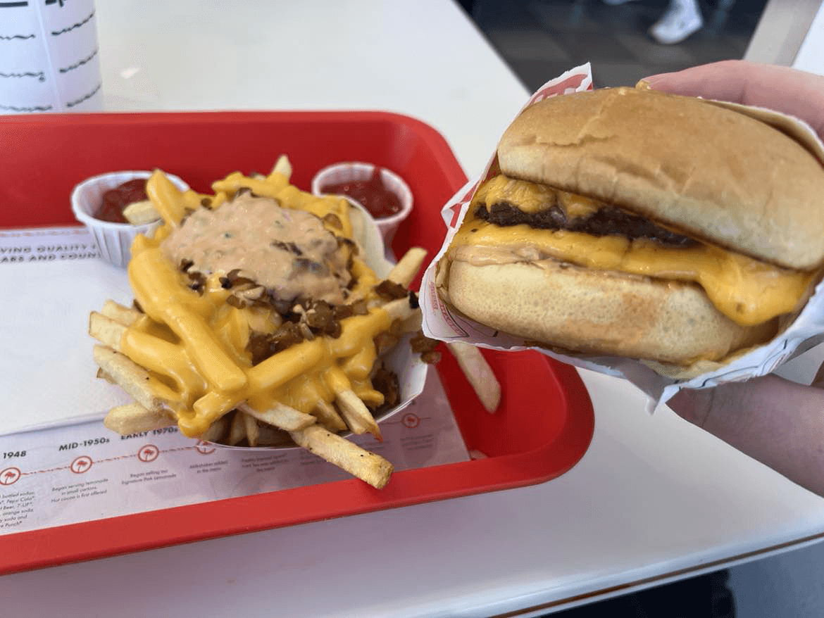 An in-n-out burger held up