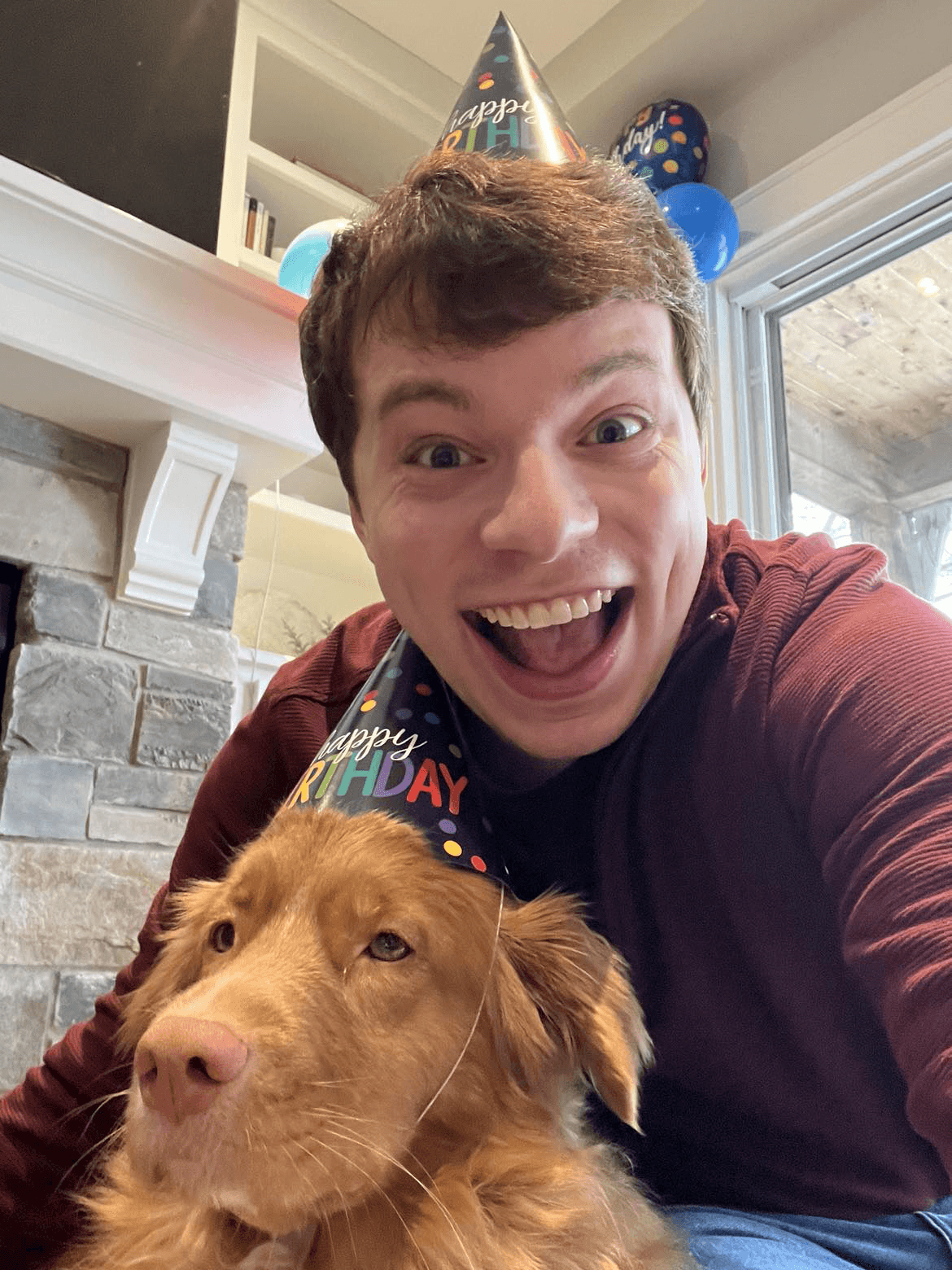 Josn and Penny in party hats