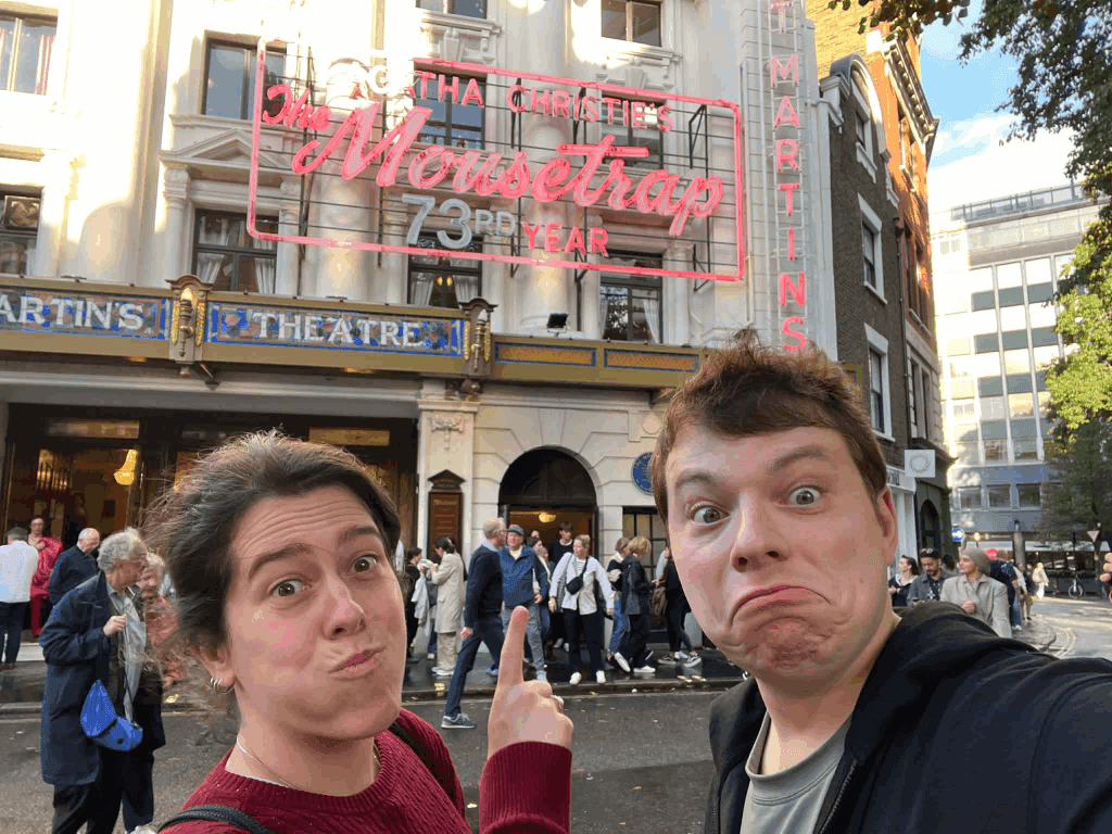 Selfie outside the theatre for The Mousetrap