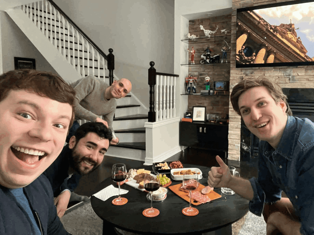 A selfie of a group of friends watching Megalopolis